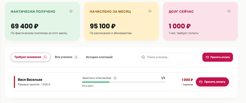 Учёт оплат в TutRoom